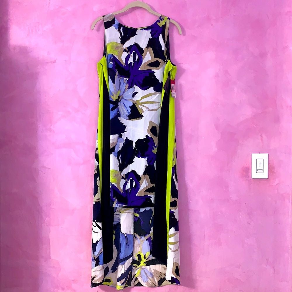 Vince Camuto hi-low lime blue floral abstract print geo halter sleeveless 10 new